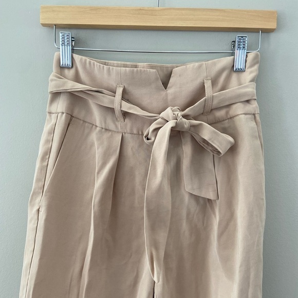 Dynamite NWOT High Waisted Paper Bag Khaki Pleated Tie Waist Trousers - Picture 4 of 5